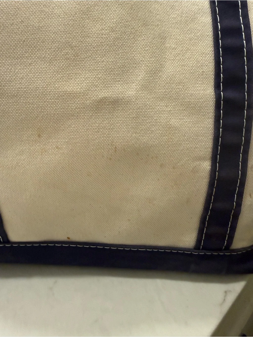 LL Bean Boat & Tote Canvas Bag Ivory Blue Size Medium Made in USA Taylor